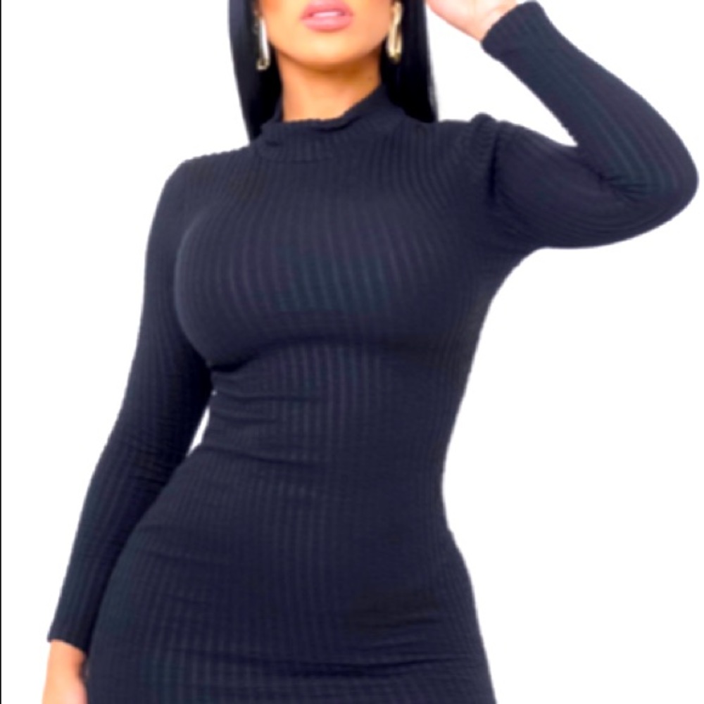 “Good Vibes” Black Long Sleeve Mini Dress